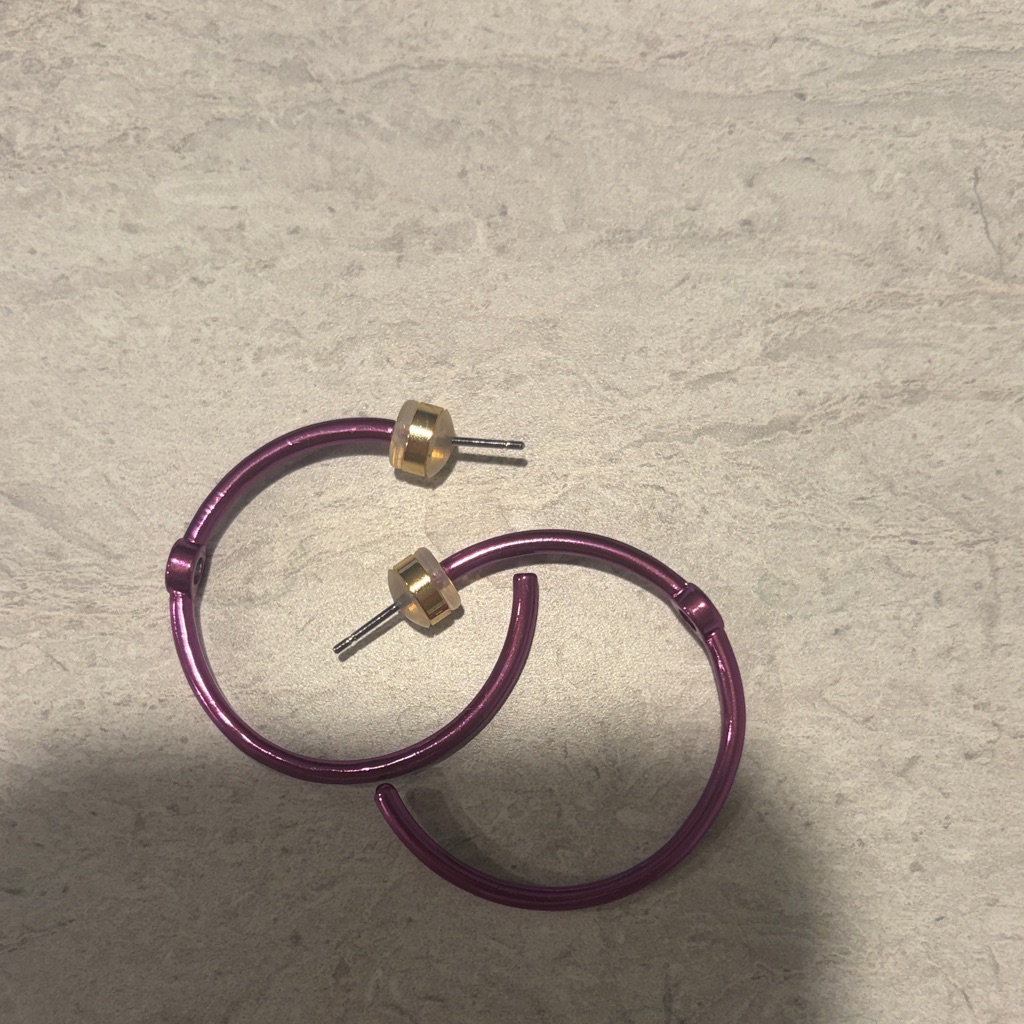 Never Worn Chic Purple And Gold Hoop Earrings